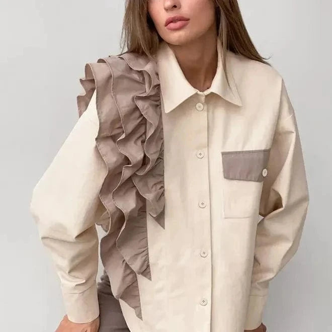 French Design Sense Of Minority Shirt Asymmetrical Top 2023 Autumn And Winter New Europe And the United States