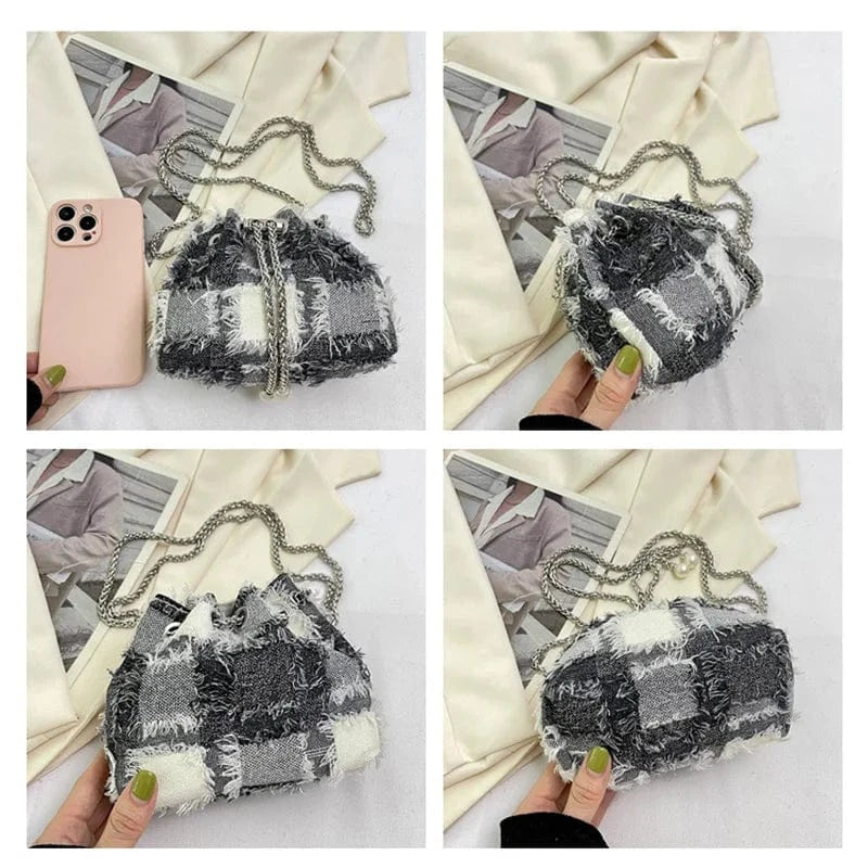 Fringed Tassel Women's Bags Retro Design Denim Trend Crossbody Bag Quality Bucket Bags Handbags for Women Small New Purses