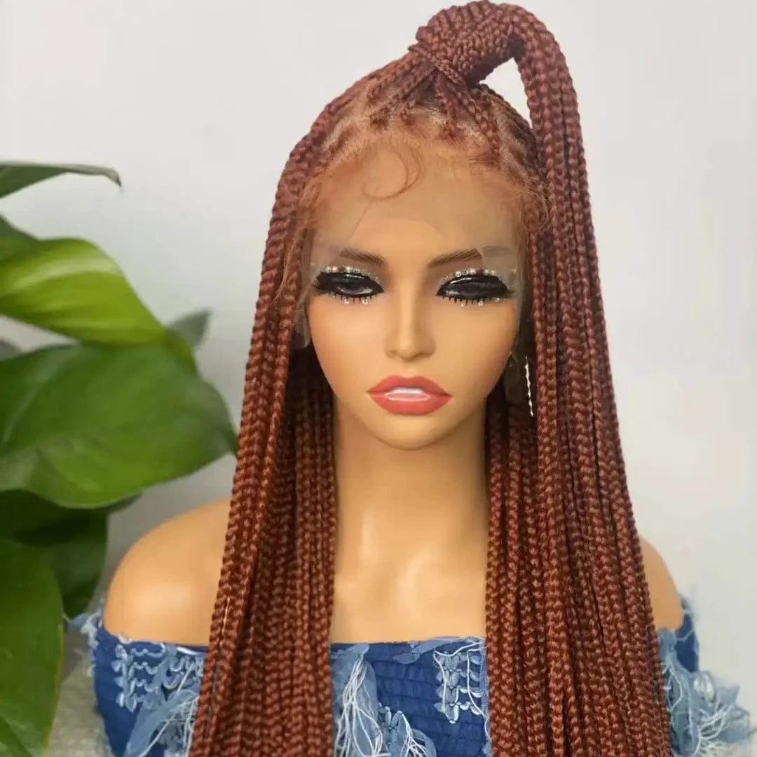 Full Lace Front Knotless Box Braided Wigs Handmade Cornrow Synthetic Hair Box Braid Wig African Braided Lace Front Wigs Vendors