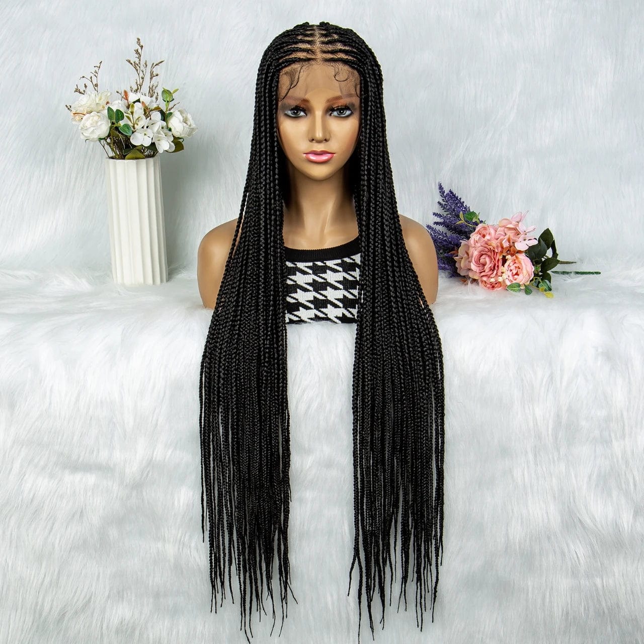 Full Lace Front Knotless Box Braided Wigs Handmade Cornrow Synthetic Hair Box Braid Wig African Braided Lace Front Wigs Vendors
