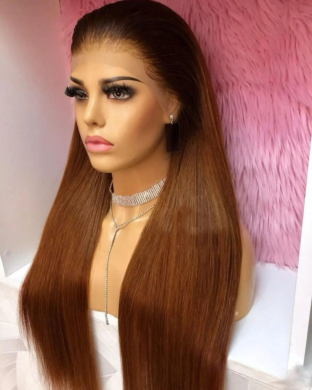 Full Long Inches Natural Black Brown Highlight Color Straight Vietnam Human Hair Pre Plucked Lace Front Wigs