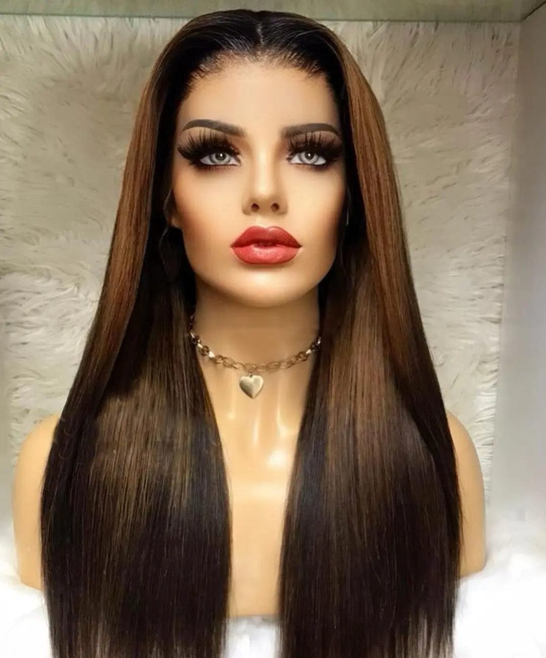 Full Long Inches Natural Black Brown Highlight Color Straight Vietnam Human Hair Pre Plucked Lace Front Wigs