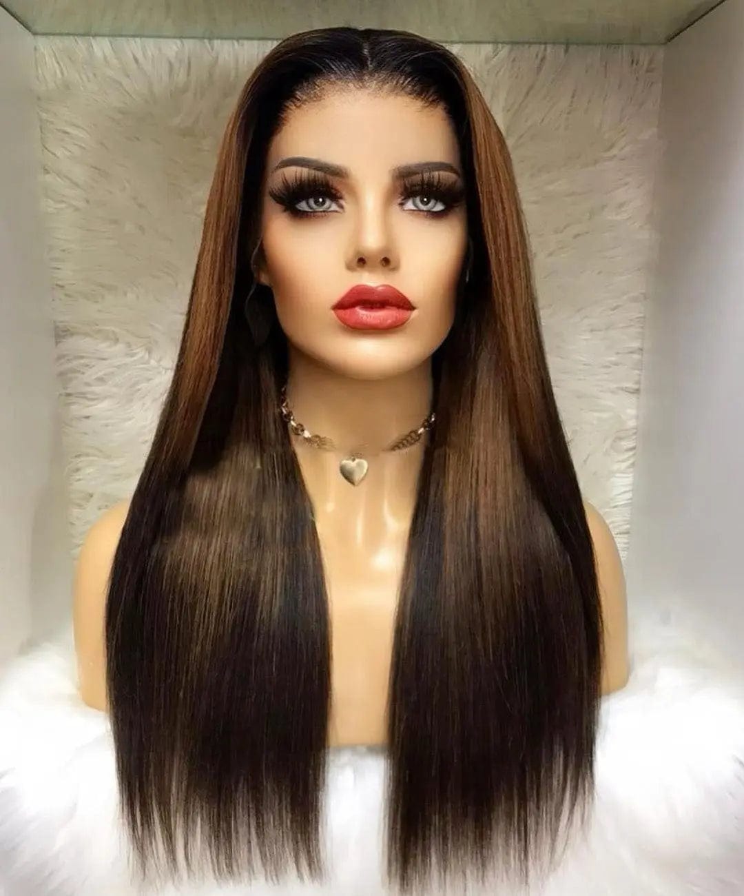Full Long Inches Natural Black Brown Highlight Color Straight Vietnam Human Hair Pre Plucked Lace Front Wigs