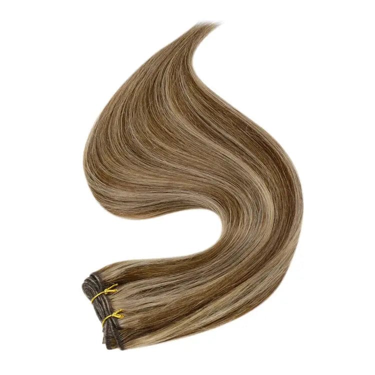 Full Shine Highlight Color #P4/27 Bone Straight Hair Weave Human Hair Weft Extensions