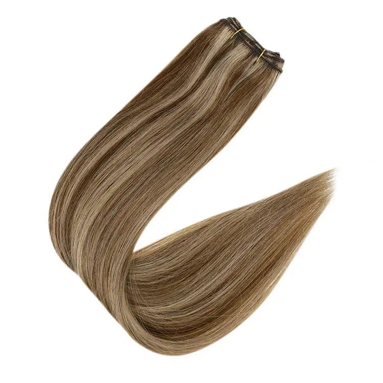 Full Shine Highlight Color #P4/27 Bone Straight Hair Weave Human Hair Weft Extensions