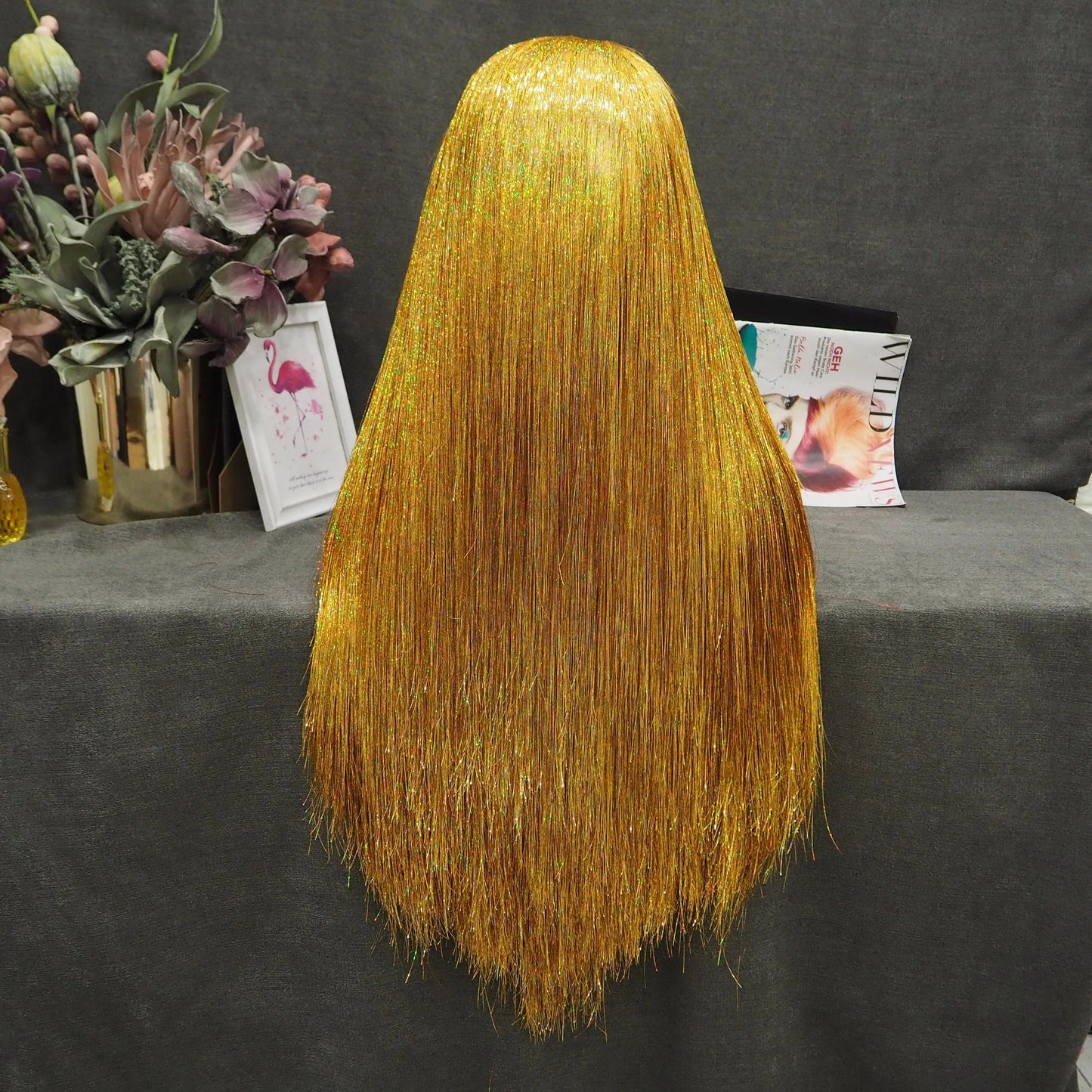 Full Tinsel Hair Lace Front Wig Glitter Silky Straight Overnight Delivery Synthetic Lace wigs