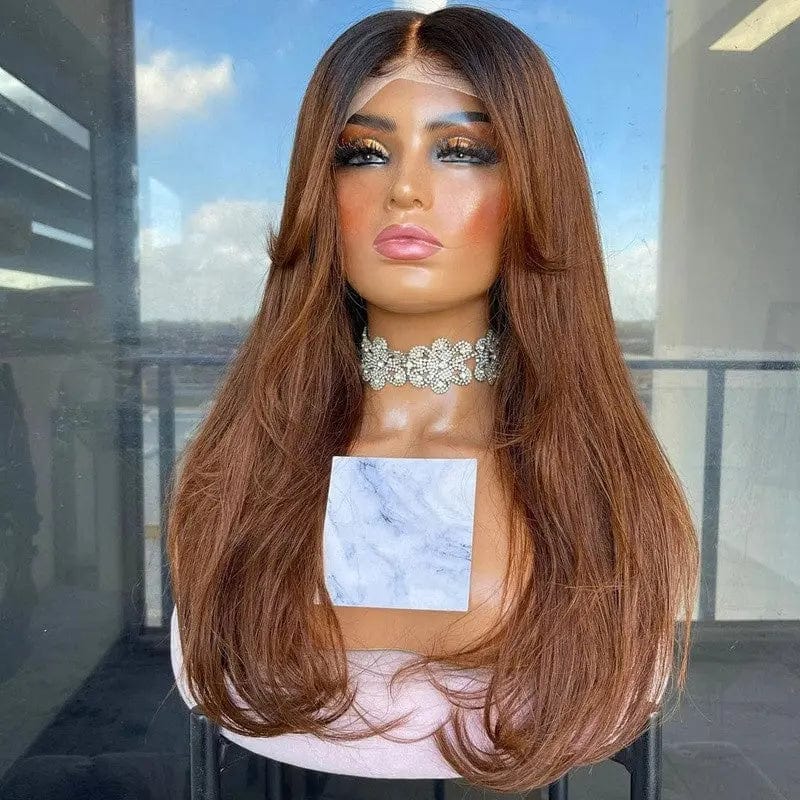 Full Virgin Glueless Brown Ombre Color Natural Wave Texture Pre Plucked Cuticle Aligned HD Lace Front Wigs