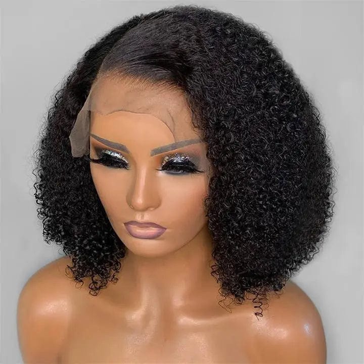 Full Virgin Human Hair Afro Kinky Curly Natural Black Color Bleached Knots Cuticle Aligned Lace Front Wigs