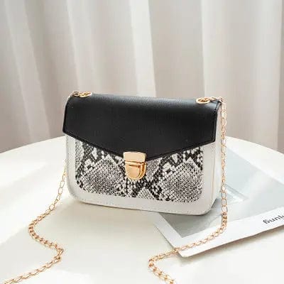 G182 Women's Fashionable New Designer Snake Skin PU Leather Mini Shoulder Bag Chain Color Contrast Small Mobile Phone Money Bag