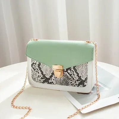 G182 Women's Fashionable New Designer Snake Skin PU Leather Mini Shoulder Bag Chain Color Contrast Small Mobile Phone Money Bag