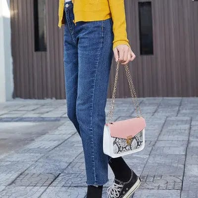 G182 Women's Fashionable New Designer Snake Skin PU Leather Mini Shoulder Bag Chain Color Contrast Small Mobile Phone Money Bag