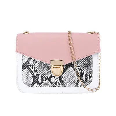 G182 Women's Fashionable New Designer Snake Skin PU Leather Mini Shoulder Bag Chain Color Contrast Small Mobile Phone Money Bag