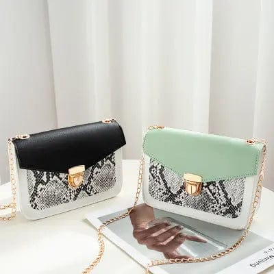G182 Women's Fashionable New Designer Snake Skin PU Leather Mini Shoulder Bag Chain Color Contrast Small Mobile Phone Money Bag