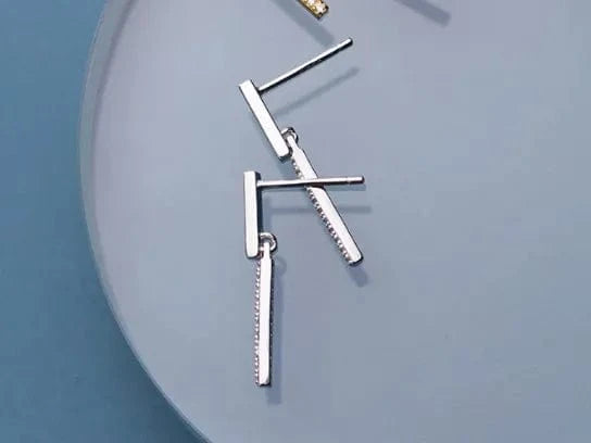 G2681 silver INS fashion jewelry 925 sterling silver tennis earring stick shaped row drill zircon gold plated stud earrings for women