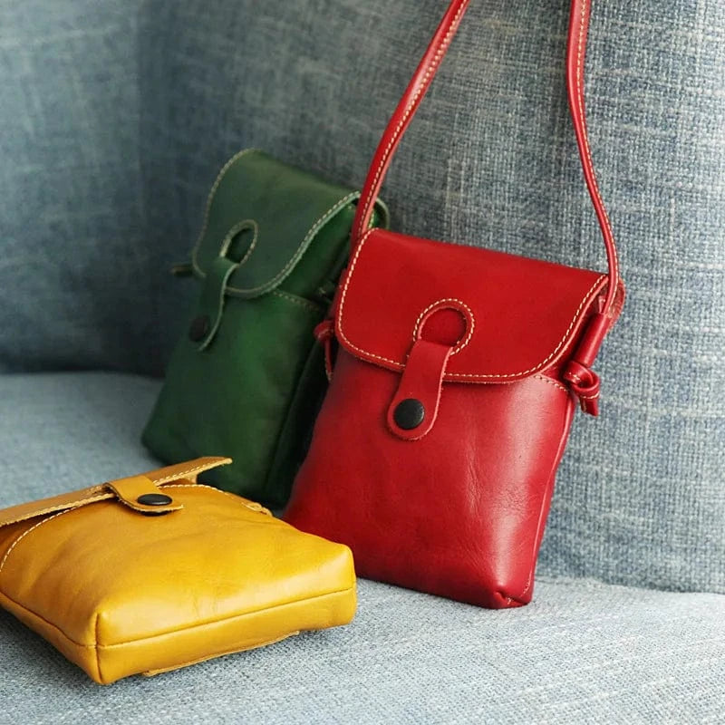 Genuine Leather Crossbody Messenger Bag Brief Style Portable Phone Bag Small Bag For Girls