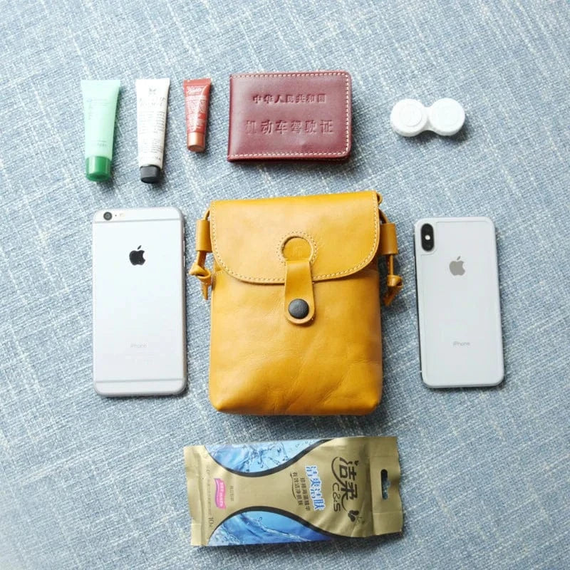Genuine Leather Crossbody Messenger Bag Brief Style Portable Phone Bag Small Bag For Girls