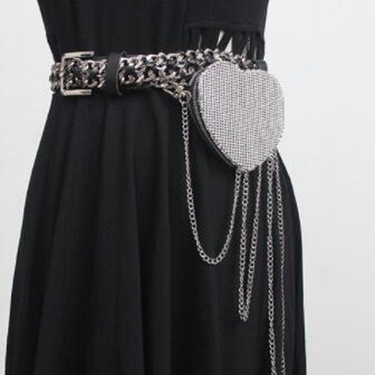 Getspring Women Bag Tassel Diamond Round Fanny Pack For Women Vintage Black PU Leather Women Waist Bag wholesale Chest Bags