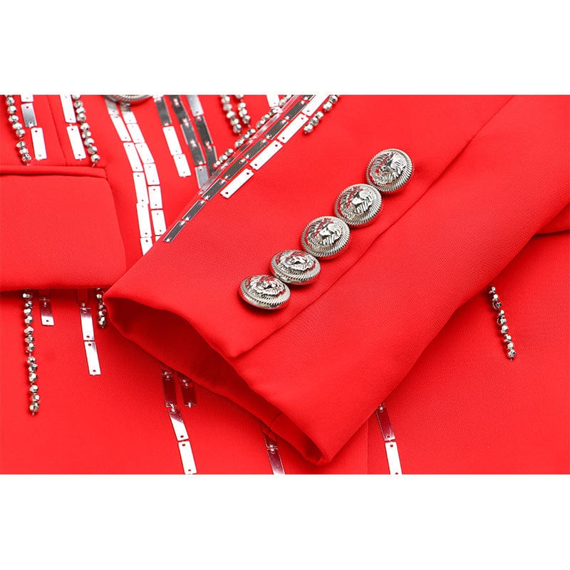GetSpring Women Blazer Double Breasted Full Sleeve tuxedo Red Coat Sequin Nail Bead Women's Slim Suit Jacket Autumn 2022