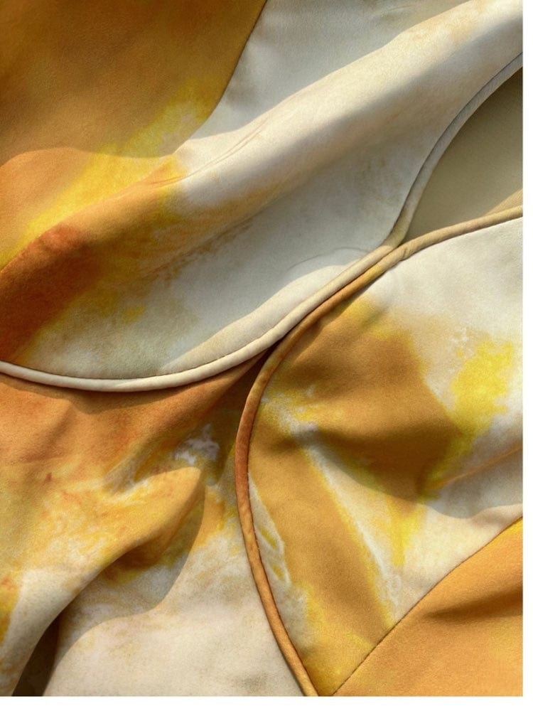 Getspring Women Dress 2022 Vintage Round Neck Lantern Sleeve Hollow Out High Waist Large Hem Long Printed Golden Party Dress