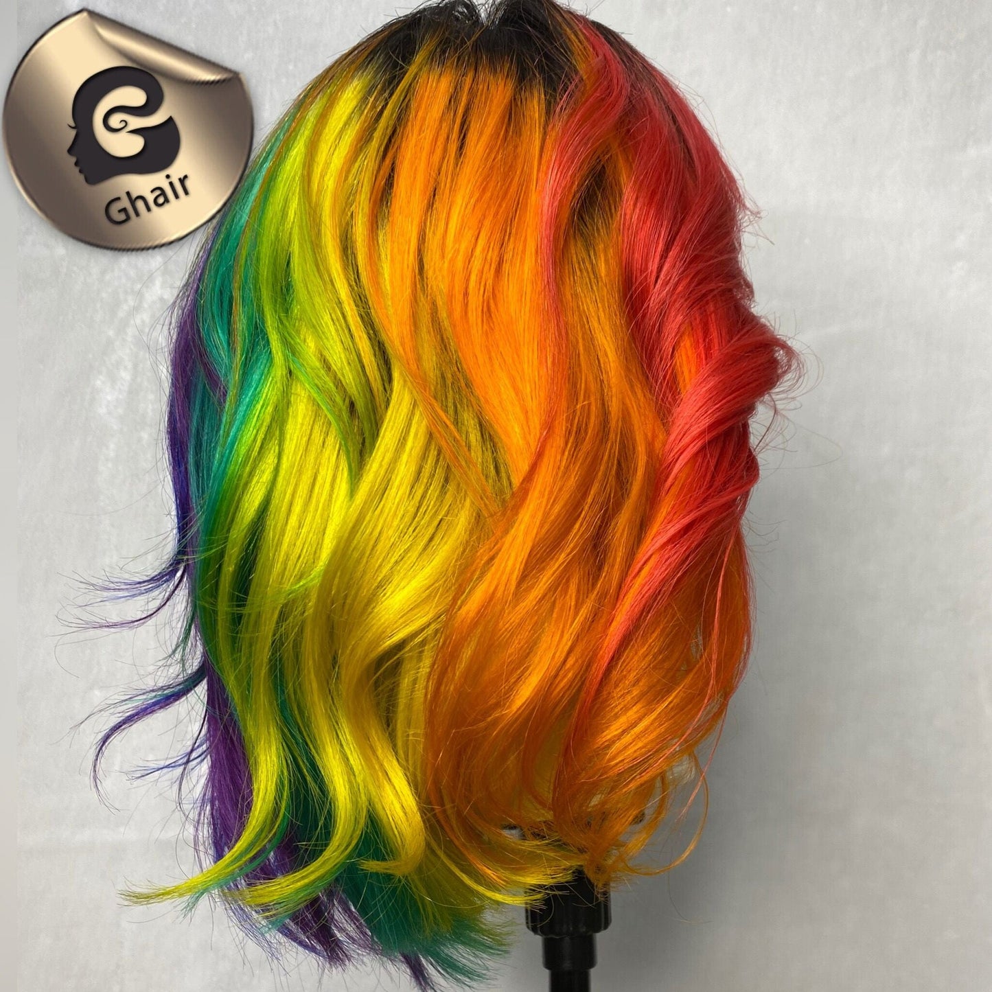 Ghair Rainbow New Style Wig Short Straight Bob Colorful Brazilian Virgin Human Hair Lace front Wigs