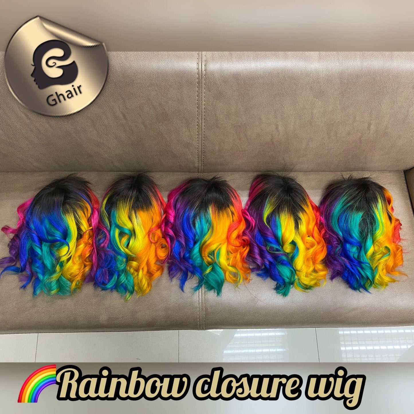 Ghair Rainbow New Style Wig Short Straight Bob Colorful Brazilian Virgin Human Hair Lace front Wigs