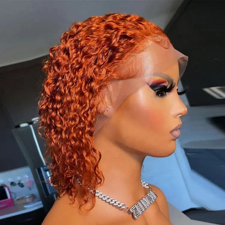 Ginger Color Kinky Curly Bob Wig Bleached Knots With Baby Hair Cuticle Aligned Brazilian Hair Lace Front Wigs