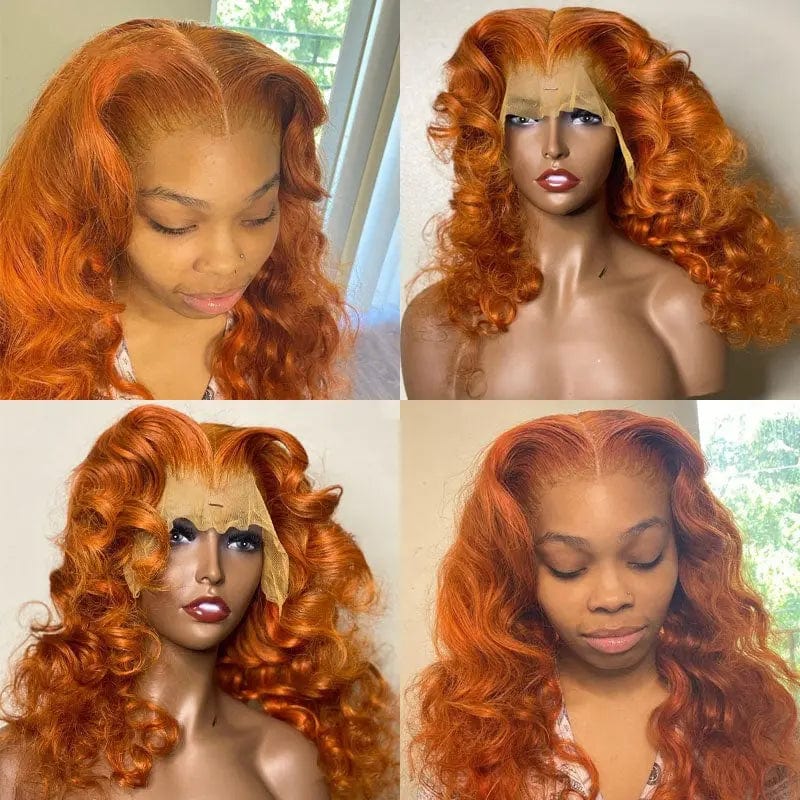 Ginger Orange Color Loose Wave Virgin Brazilian Cuticle Aligned Human Hair Lace Front Wigs