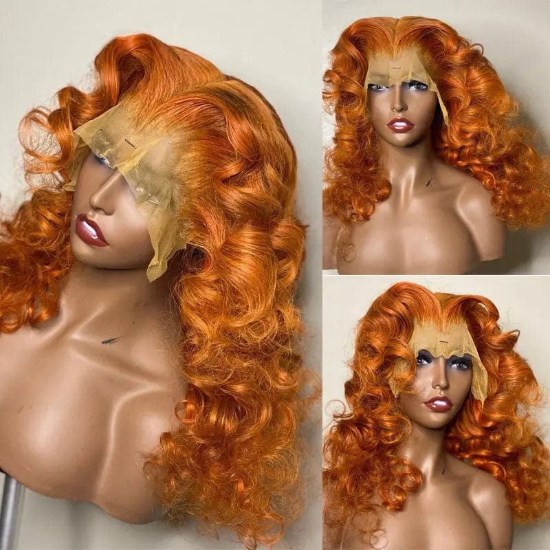 Ginger Orange Color Loose Wave Virgin Brazilian Cuticle Aligned Human Hair Lace Front Wigs