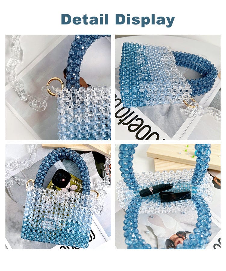 Girls Diy Handle Acrylic Pearl Clear Beading Purse Crystal Beach Beaded Clutch Handbag Wholesale Evening Handmade Beaded Bags