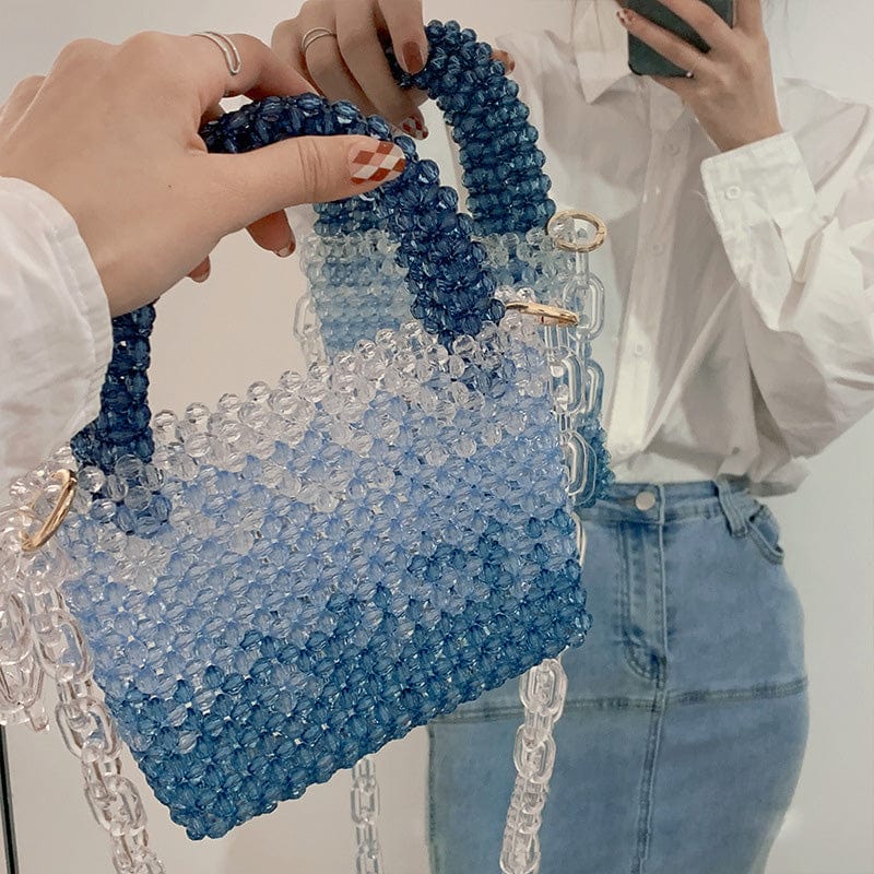 Girls Diy Handle Acrylic Pearl Clear Beading Purse Crystal Beach Beaded Clutch Handbag Wholesale Evening Handmade Beaded Bags