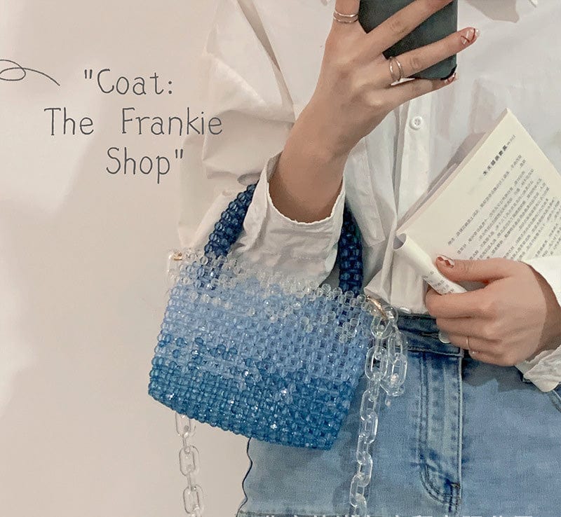 Girls Diy Handle Acrylic Pearl Clear Beading Purse Crystal Beach Beaded Clutch Handbag Wholesale Evening Handmade Beaded Bags