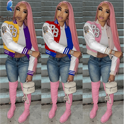 Girls' Ladies Trendy Fashion Crop Baseball Coats Women Fall Clothing Biker Jackets Winter Jacket Trench Coats T5247
