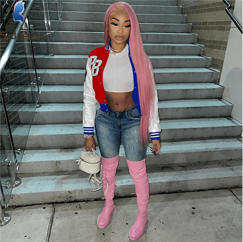Girls' Ladies Trendy Fashion Crop Baseball Coats Women Fall Clothing Biker Jackets Winter Jacket Trench Coats T5247