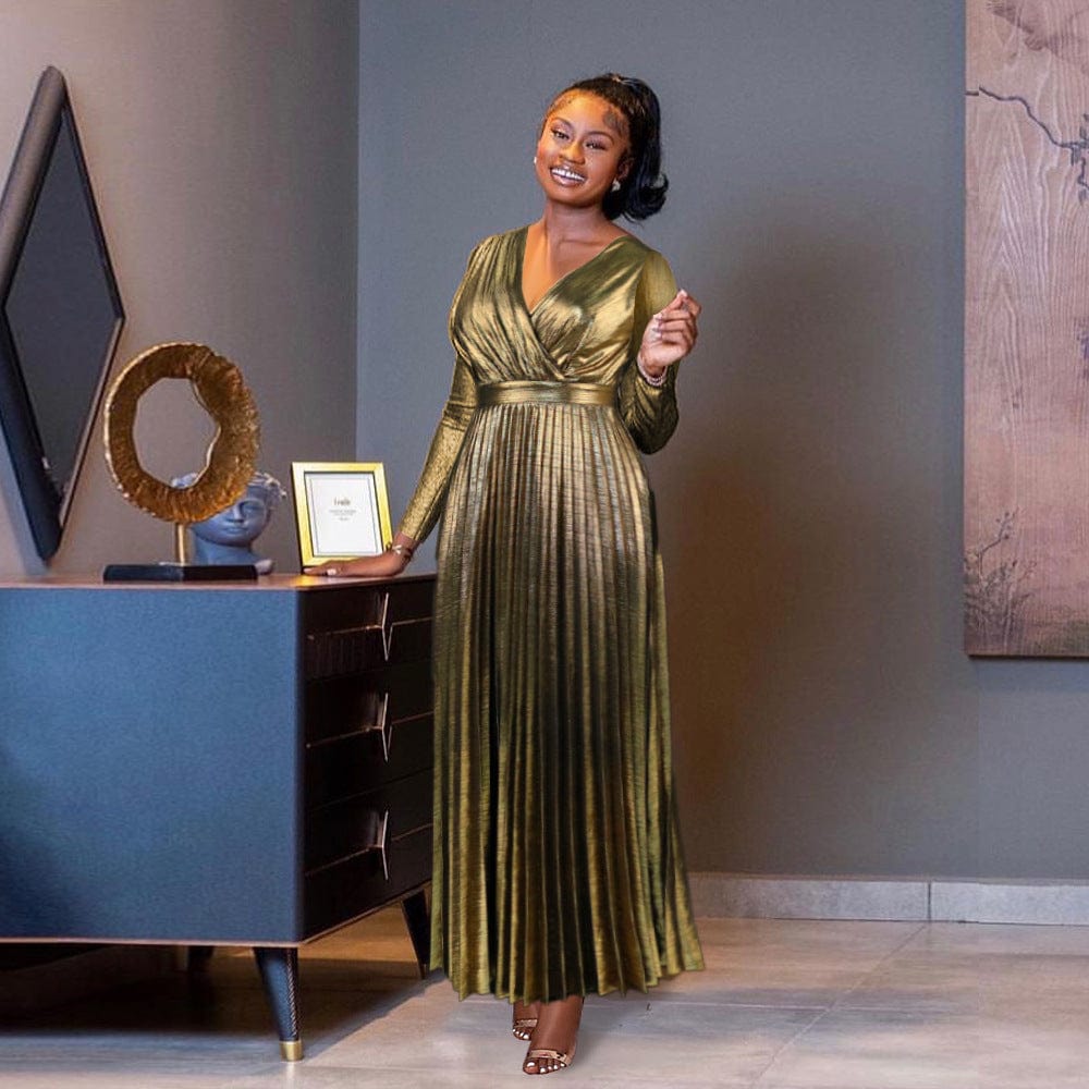 Glitterly Dresses Girlfriend Gown for Church Gowns Evening Holiday Office Lady Elegant Women Gold Dress Formal