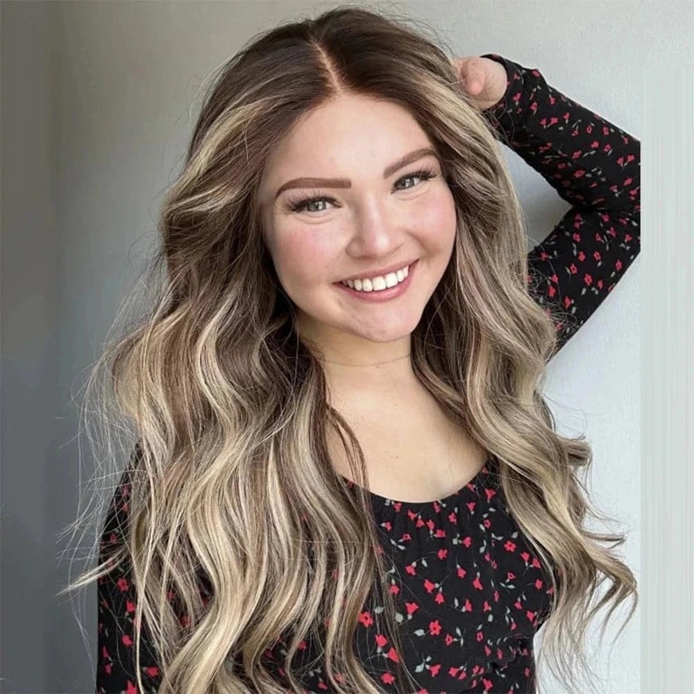 Glueless 250% Density Ash Brown Highlight Body Wave Full Virgin European Cuticle Hair Transparent HD Lace Front Wigs