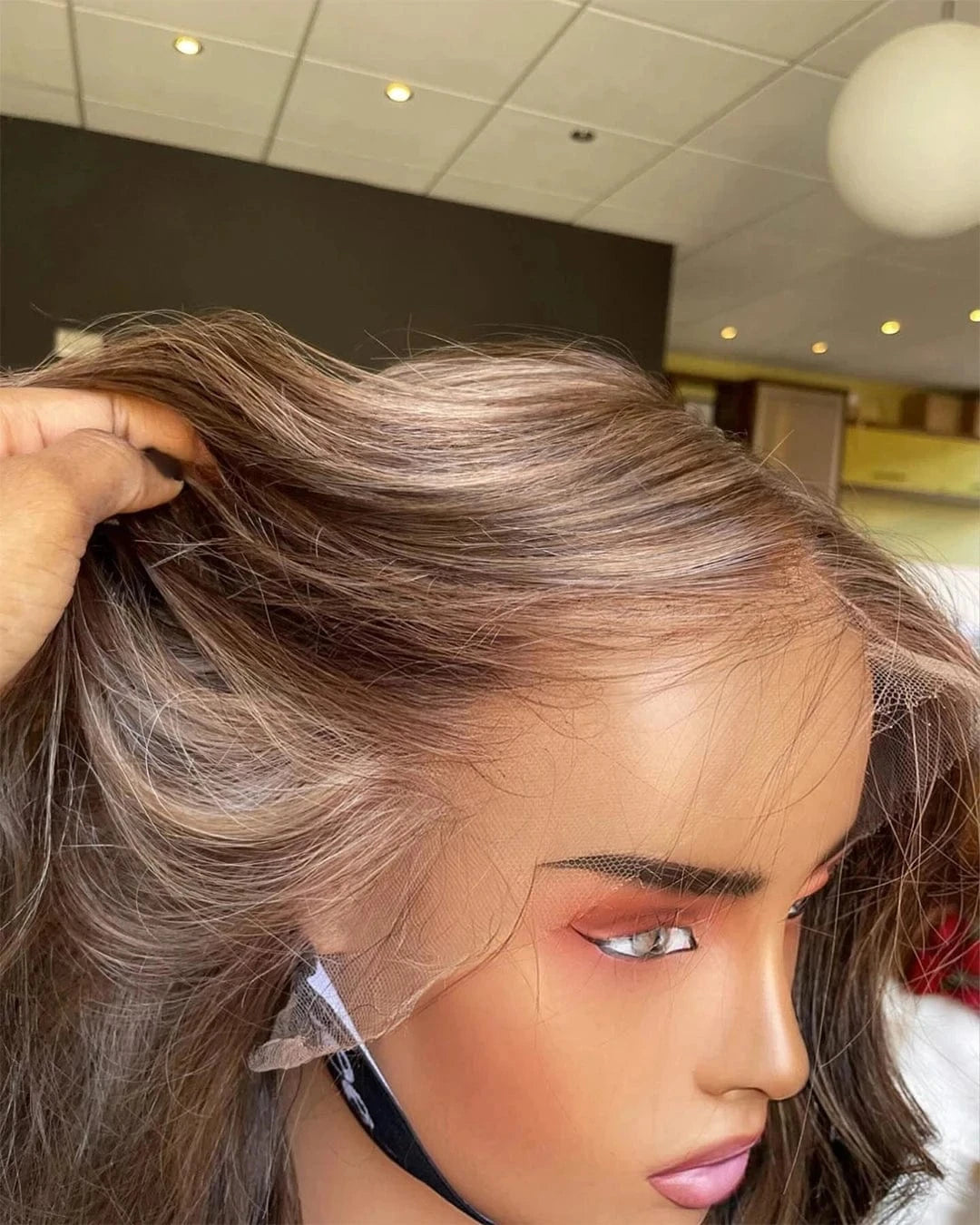 Glueless 250% Density Ash Brown Highlight Body Wave Full Virgin European Cuticle Hair Transparent HD Lace Front Wigs