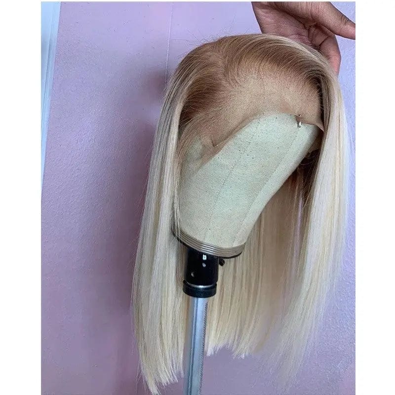 Glueless #613 Honey Brown Ombre Color Short Bob Wig Virgin Cuticle Aligned Brazilian Hair HD Lace Front Wigs