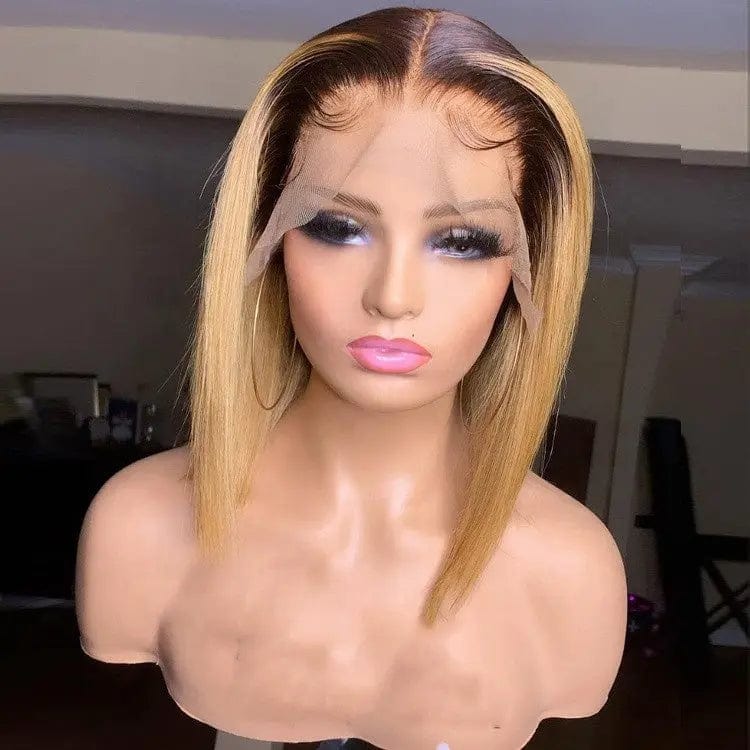 Glueless #613 Honey Brown Ombre Color Short Bob Wig Virgin Cuticle Aligned Brazilian Hair HD Lace Front Wigs