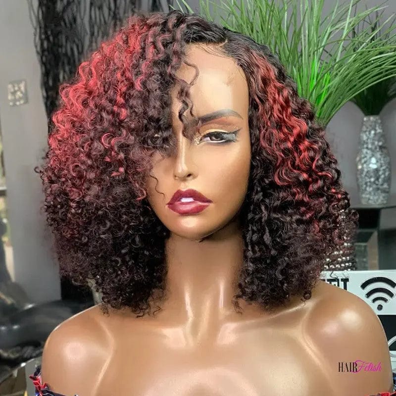 Glueless Afro Kinky Curly Brown Ombre Color Pre Plucked Vietnam Human Hair Cuticle Aligned Lace Front Wigs