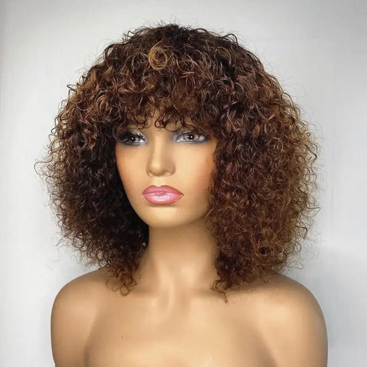 Glueless Afro Kinky Curly Brown Ombre Color Pre Plucked Vietnam Human Hair Cuticle Aligned Lace Front Wigs