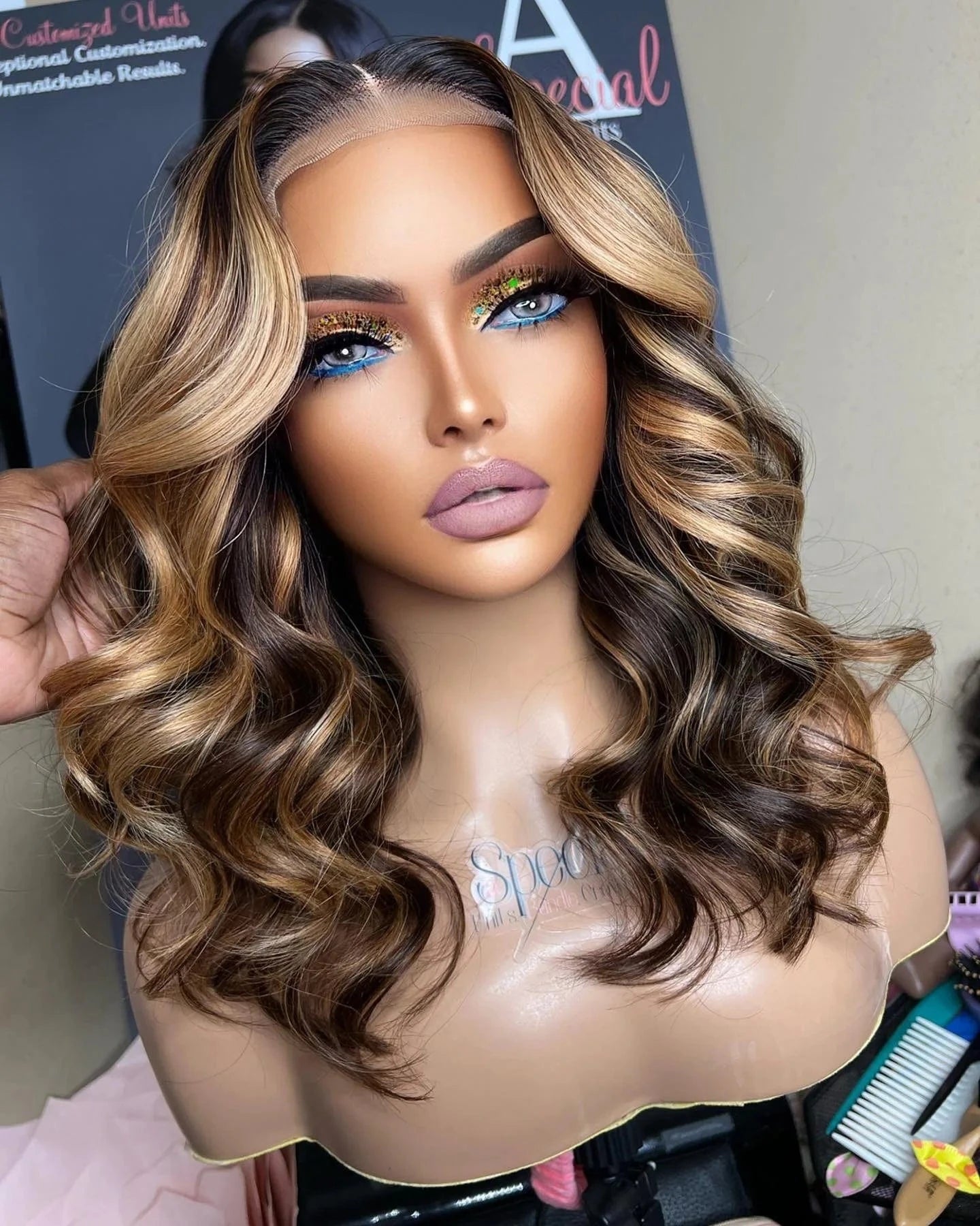 Glueless Blonde Brown Balayage Color Loose Wave Virgin Remy Cuticle Aligned Human Hair 5x5 Lace Closure Wigs