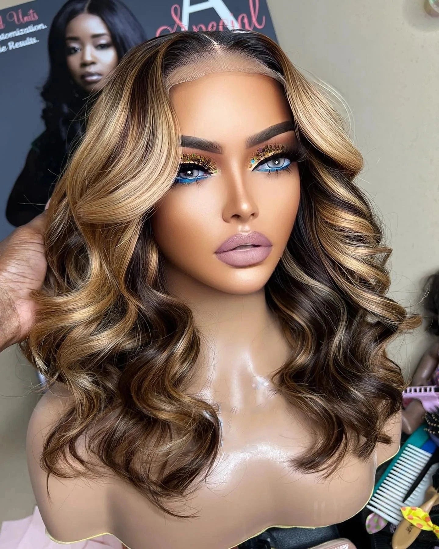 Glueless Blonde Brown Balayage Color Loose Wave Virgin Remy Cuticle Aligned Human Hair 5x5 Lace Closure Wigs