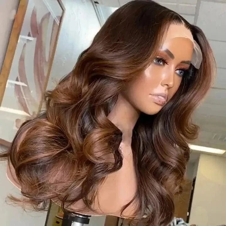 Glueless Blonde Brown Balayage Color Loose Wave Virgin Remy Cuticle Aligned Human Hair 5x5 Lace Closure Wigs