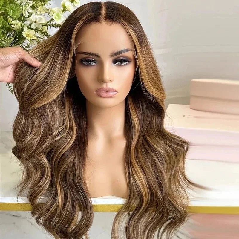 Glueless Blonde Brown Balayage Color Loose Wave Virgin Remy Cuticle Aligned Human Hair 5x5 Lace Closure Wigs