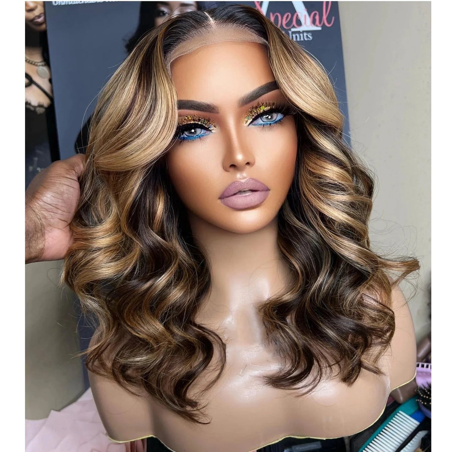 Glueless Blonde Brown Balayage Color Loose Wave Virgin Remy Cuticle Aligned Human Hair 5x5 Lace Closure Wigs