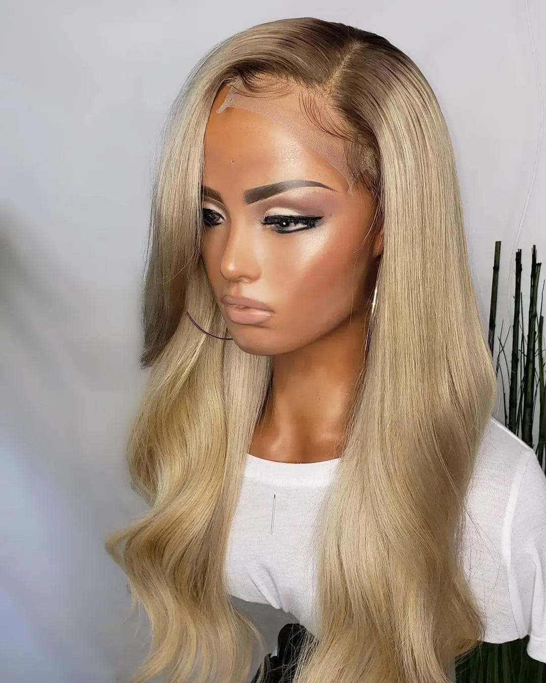 Glueless Blonde Ombre Color Natural Wave Wig Pre Plucked Natural Hairline Cuticle Aligned Lace Front Wigs