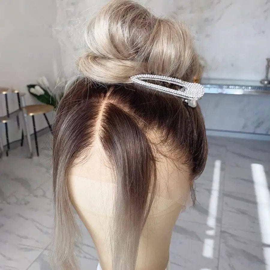 Glueless Bone Straight Human Hair Platinum Blonde Ombre Color Wig Full Virgin Brazilian HD Lace Front Wigs