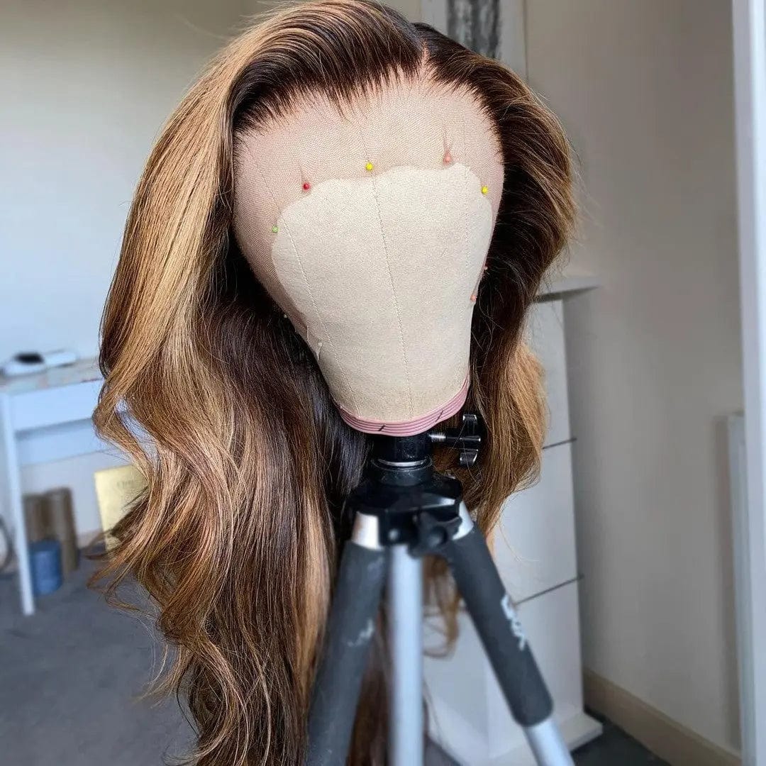 Glueless Brown Highlight Color Water Wave Wig Cuticle Aligned Pre Plucked With Baby Hair Lace Front Wig