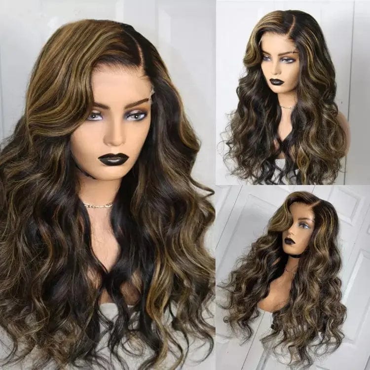 Glueless Brown Highlight Color Wig Water Wave Cuticle Aligned Brazilian Human Hair Transparent HD Lace Front Wigs
