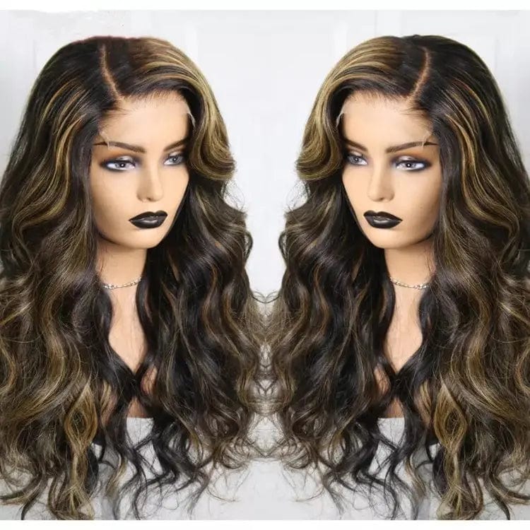 Glueless Brown Highlight Color Wig Water Wave Cuticle Aligned Brazilian Human Hair Transparent HD Lace Front Wigs